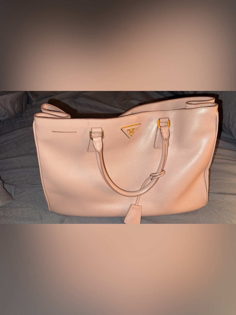 Prada Pale Pink Leather Tote with Gold Triangle Logo